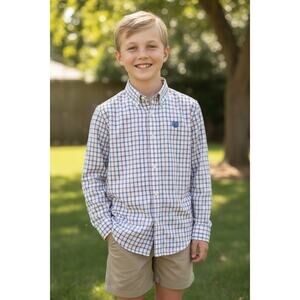 Chaps Boys’ Long Sleeve Button-Down Shirt – Size L (14/16) – Red/Blue Plaid